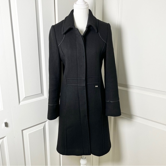 Projek Raw Jackets & Blazers - Projek Raw Long Black Wool Blend Coat – Gothic Minimalism, Hidden Buttons, Small